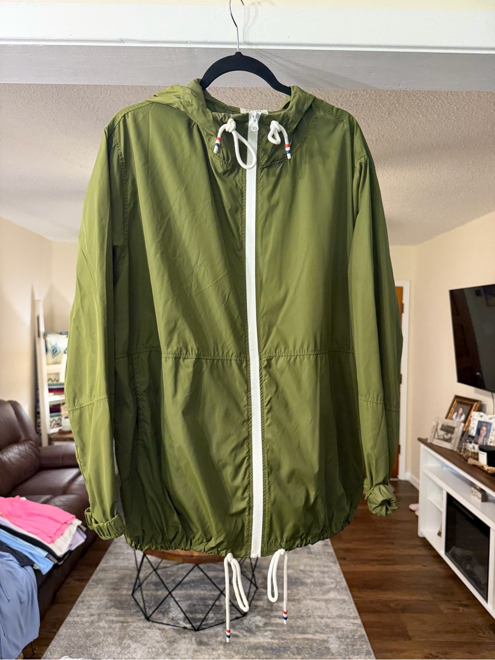 Olive Hooded Windbreaker Jacket with Drawcords - Unbranded